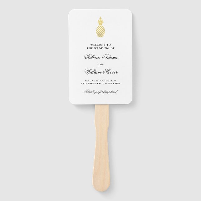 Elegant Gold Pineapple Wedding Hand Fan (Front)