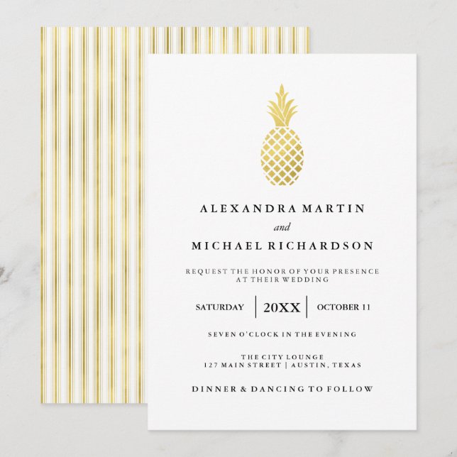 Elegant Gold Pineapple Wedding Invitation (Front/Back)