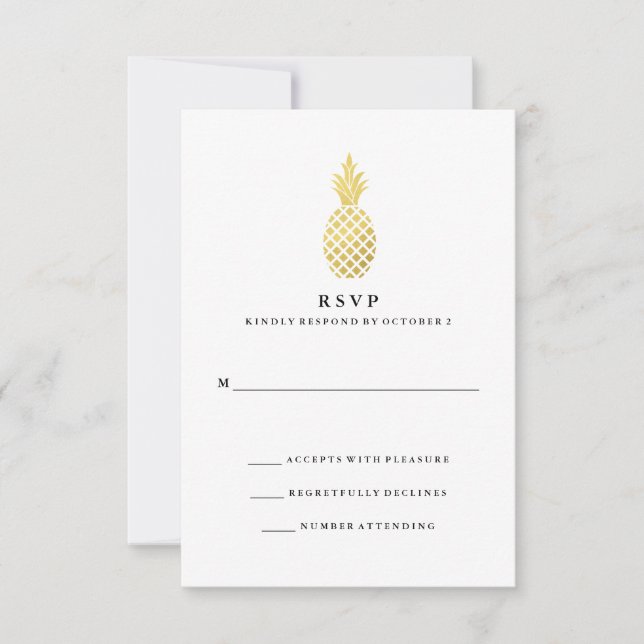 Elegant Gold Pineapple Wedding RSVP Card (Front)