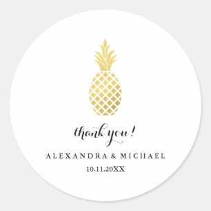 Elegant Gold Pineapple Wedding Thank You Classic Round Sticker
