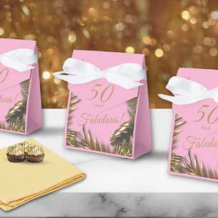 Elegant Gold Pink 50 Fabulous Birthday Large Gift  Favour Box