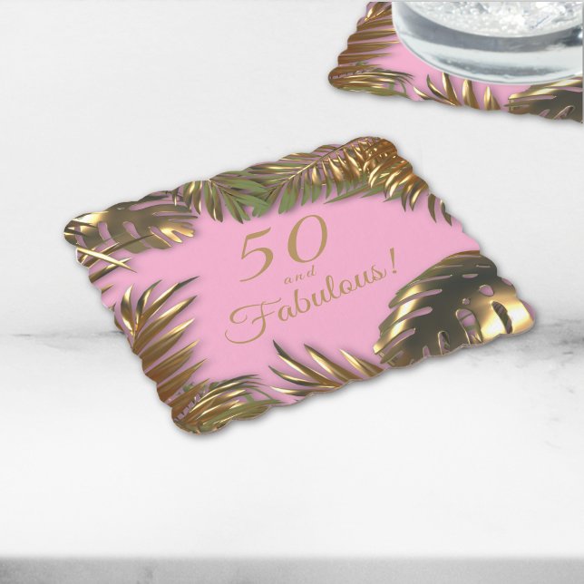 Elegant Gold Pink 50 Fabulous Birthday Paper Coaster (Creator Uploaded)