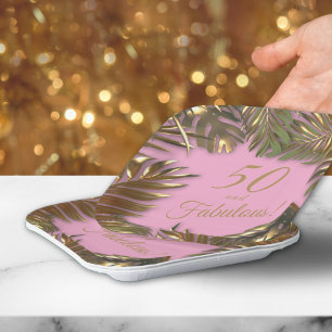 Elegant Gold Pink 50 Fabulous Birthday Paper Plate
