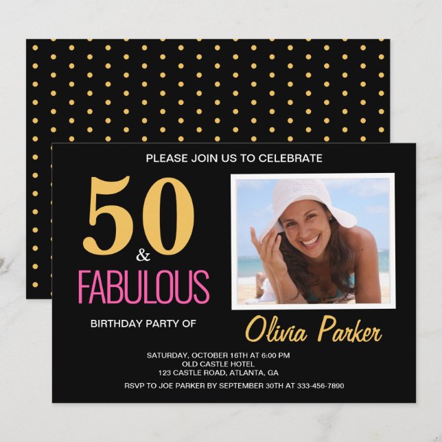 Elegant Gold Pink 50th Birthday Party Invitation (Front/Back)