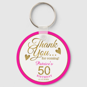 Elegant Gold Pink 50th Birthday Thank You Favour   Key Ring