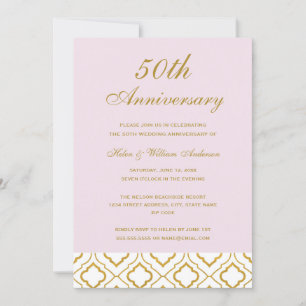 Elegant Gold & Pink 50th Wedding Anniversary Invitation