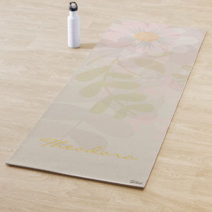 Elegant Gold Pink Abstract Floral Yoga Mat