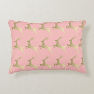 Elegant Gold Pink Christmas Reindeer Pattern Decorative Cushion