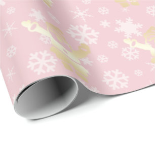Elegant Gold & Pink Christmas Santa Pattern Wrapping Paper
