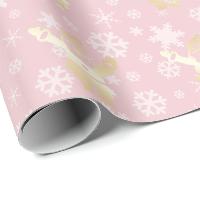 Elegant Gold & Pink Christmas Santa Pattern Wrapping Paper (Roll Corner)
