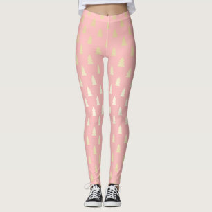 Elegant Gold & Pink Christmas Tree Pattern Leggings