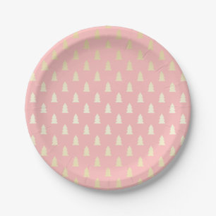 Elegant Gold & Pink Christmas Tree Pattern Paper Plate
