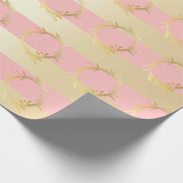 Elegant Gold & Pink Christmas Wreath Pattern Wrapping Paper (Corner)