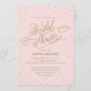 Elegant Gold & Pink Confetti Star Bridal Shower Invitation