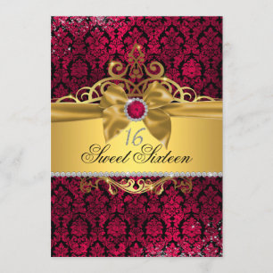 Elegant Gold Pink Damask Sweet Sixteen Invite