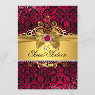 Elegant Gold Pink Damask Sweet Sixteen Invite