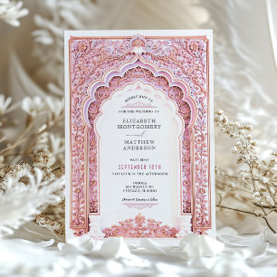 Elegant Gold & Pink Filigree Wedding Invitation