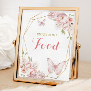 Elegant Gold Pink Floral Girl Quinceañera Food Poster