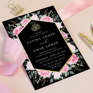 Elegant Gold Pink Floral Islamic Muslim Wedding