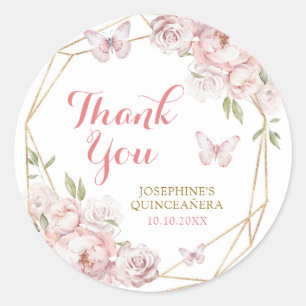 Elegant Gold Pink Floral Mis Quince Classic Round Sticker