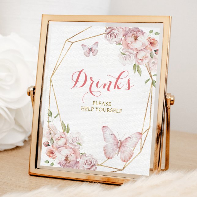 Elegant Gold Pink Floral Mis Quince Drinks Poster (Creator Uploaded)
