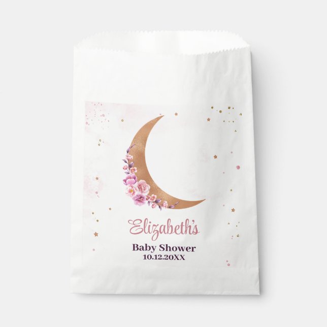 Elegant Gold & Pink Floral Moon Baby Shower  Favour Bags (Front)