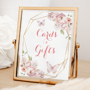 Elegant Gold Pink Floral Quinceañera Cards & Gifts Poster