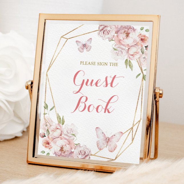 Elegant Gold Pink Floral Quinceañera Guest Book (Creator Uploaded)