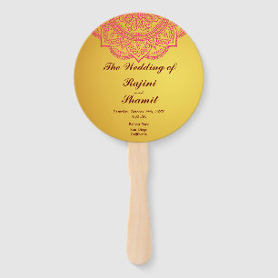 Elegant Gold Pink Paisley Indian Wedding Program H Hand Fan