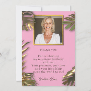 Elegant Gold Pink Photo 50 Fabulous Birthday  Thank You Card