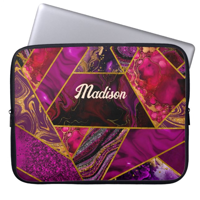 Elegant gold pink purple glitter girly laptop sleeve (Front)
