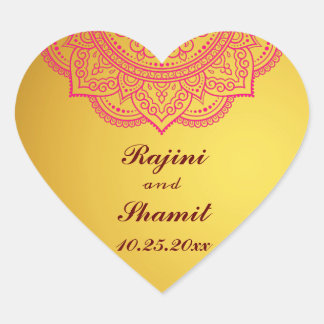 Elegant Gold Pink Red Indian Paisley Wedding Heart Heart Sticker