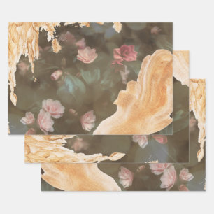 Elegant Gold Pink Rose Bokeh Lights Decoupage Wrapping Paper Sheet