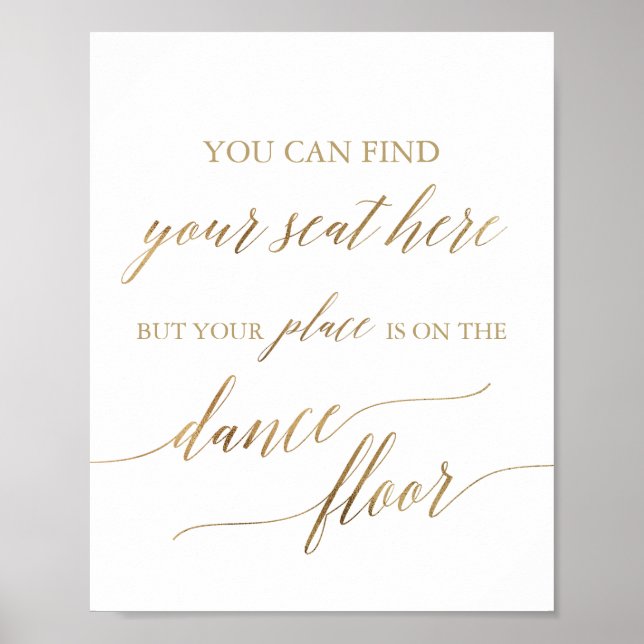 Elegant Gold Place Card Dance Floor Sign (Front)