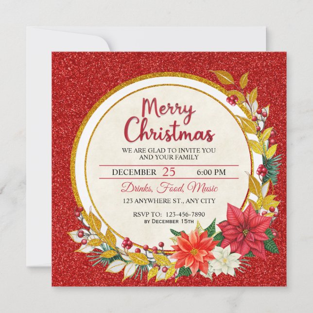 Elegant Gold & Poinsettia Christmas Party (Front)