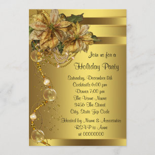 Elegant Gold Poinsettia Christmas Party Invitation