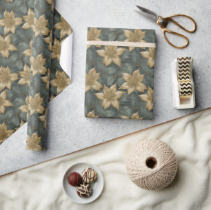 Elegant Gold Poinsettia Floral Wrapping Paper