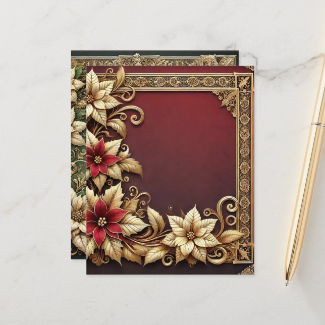 Elegant Gold Poinsettia Frame Scrapbook Paper (Front/Back In Situ)