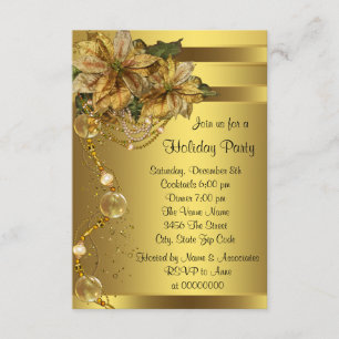 Elegant Gold Poinsettia Gold Christmas Party Invitation