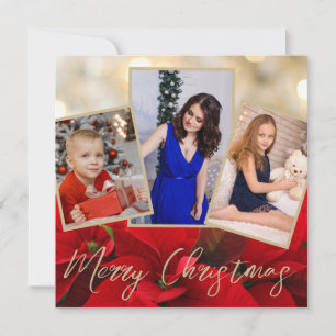 Elegant Gold Poinsettia Merry Christmas Photo Card