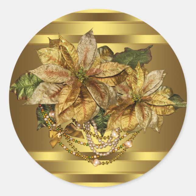 Elegant Gold Poinsettia Stickers (Front)