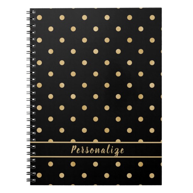 Elegant Gold Polka Dot Black Pattern Design Notebook (Front)