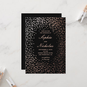 Elegant gold polka dots. Black modern wedding Invitation