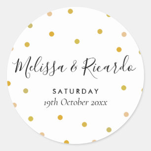 Elegant Gold Polka Dots Wedding Classic Round Sticker