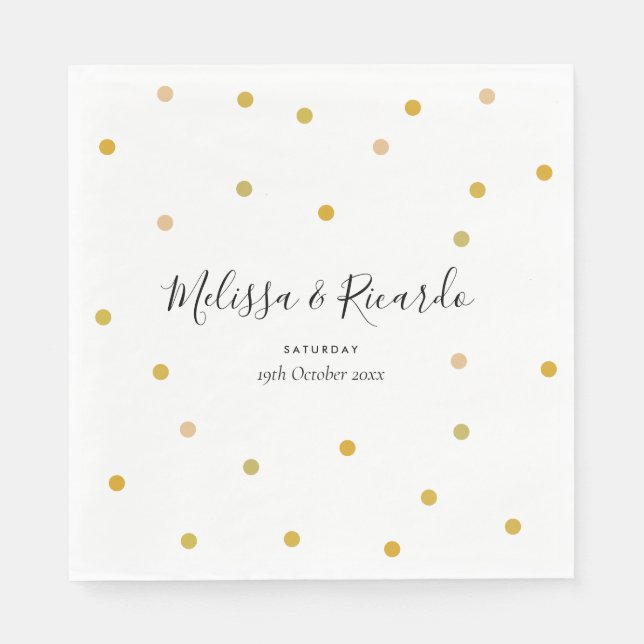 Elegant Gold Polka Dots Wedding Napkin (Front)