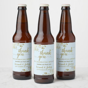 Elegant Gold & Powder Blue Wedding Thank You Beer Bottle Label