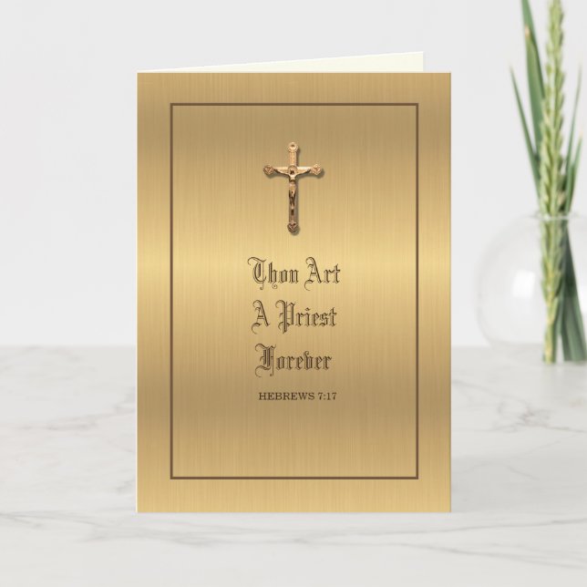 Elegant Gold Priest Anniversary Ordination  Card (Front)
