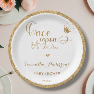 Elegant Gold Princess Once Upon A Time Baby Shower Paper Plate