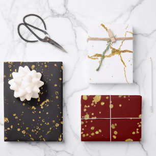 Elegant Gold Printed Splashes and Streaks Pattern Wrapping Paper Sheet