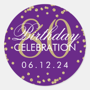 Elegant Gold Purple 80th Birthday Glitter Confetti Classic Round Sticker
